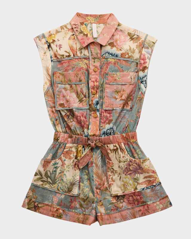 Girl's Tallow Floral-Printed Playsuit, Size 2-1